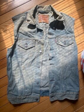 Levi's Distressed Denim Vest in Faded Blue-Grey